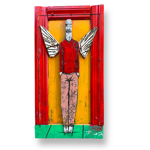 Michael Banks 12x24 "Earthbound Angel" Winged Figure Assemblage WP6419